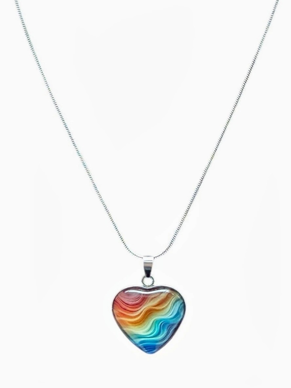 Multicolor Water Drop Ripple Heart Pendant Necklace; Orange Multi NWOT